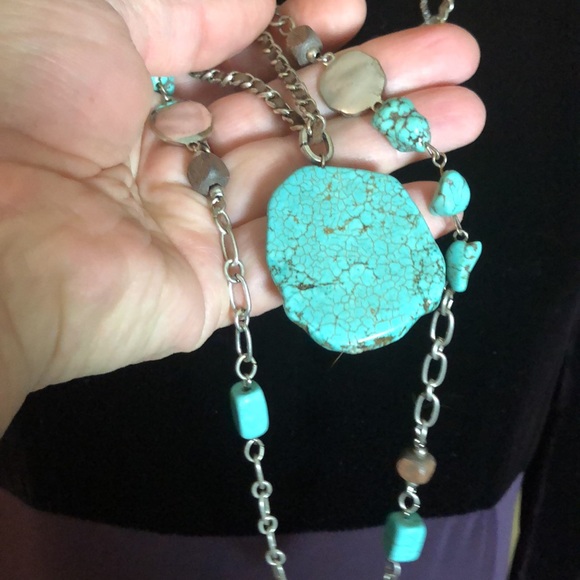 Vintage CHICOs Dual Layer Authentic Turquoise Suede Maxi Statement Necklace - Picture 4 of 16